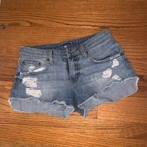 Shore mid ride distressed denim shorts
